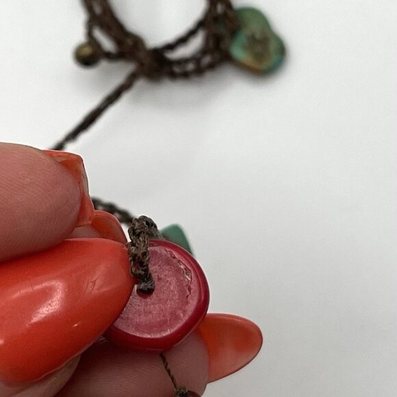 Boho Beaded Wrap Necklace Turquoise Style Red Glass Brass Tone Long Layered Cord - Picture 6 of 6